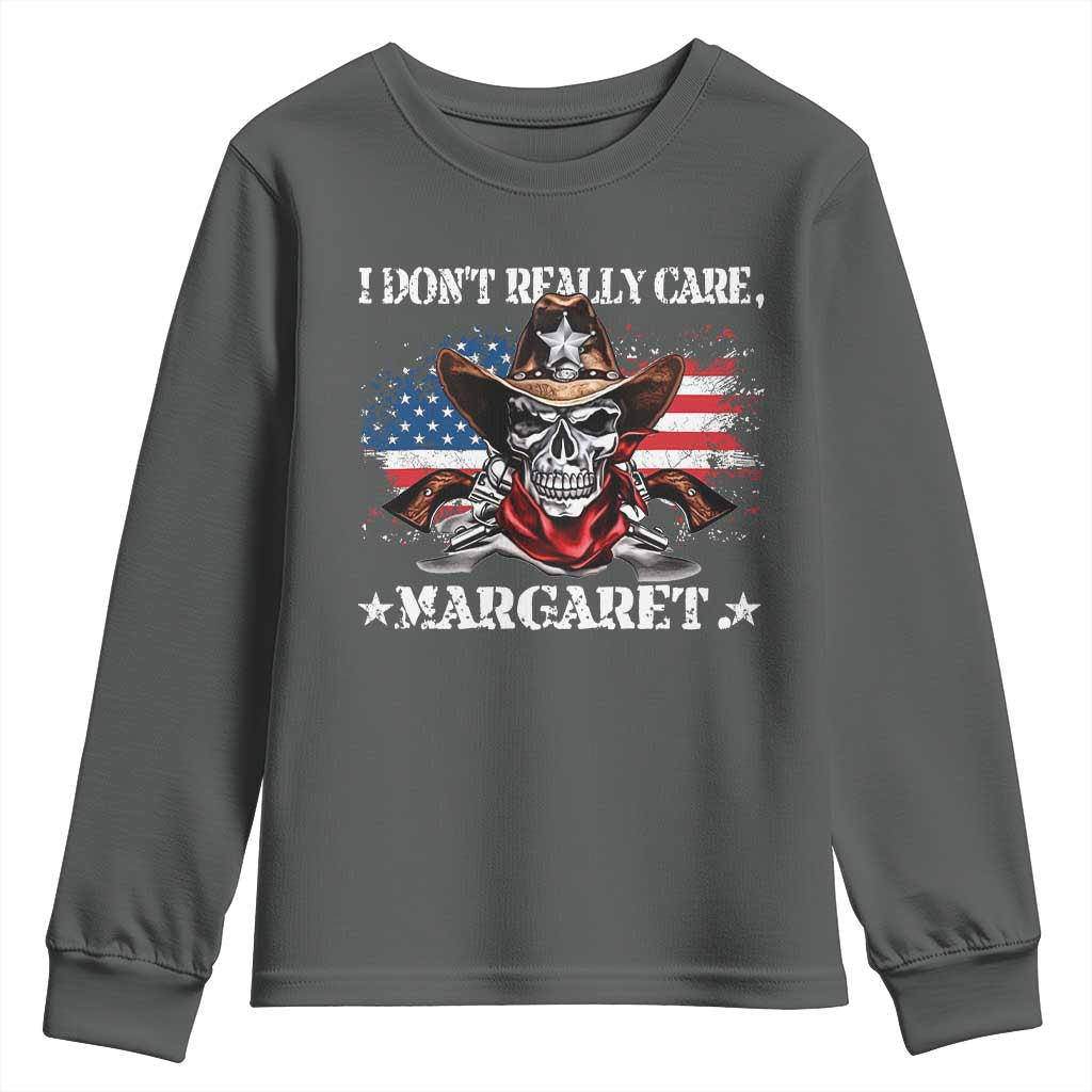 Vice President Jd Vance Youth Sweatshirt Cowboy Skull American Flag I Don't Really Care Margaret TS10 Dark Heather Print Your Wear