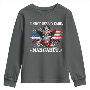 Vice President Jd Vance Youth Sweatshirt Cowboy Skull American Flag I Don't Really Care Margaret TS10 Dark Heather Print Your Wear