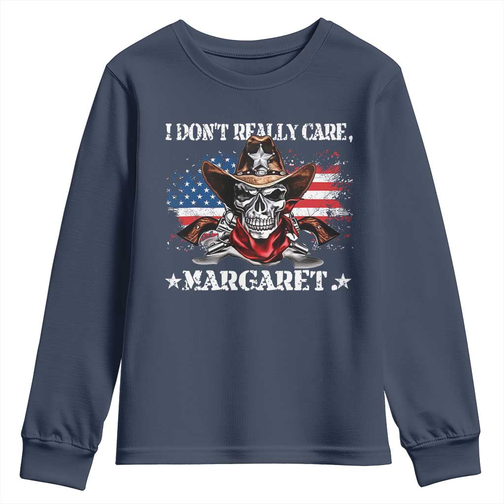 Vice President Jd Vance Youth Sweatshirt Cowboy Skull American Flag I Don't Really Care Margaret TS10 Navy Print Your Wear