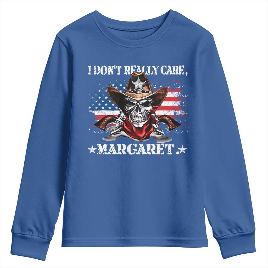 Vice President Jd Vance Youth Sweatshirt Cowboy Skull American Flag I Don't Really Care Margaret TS10 Royal Blue Print Your Wear