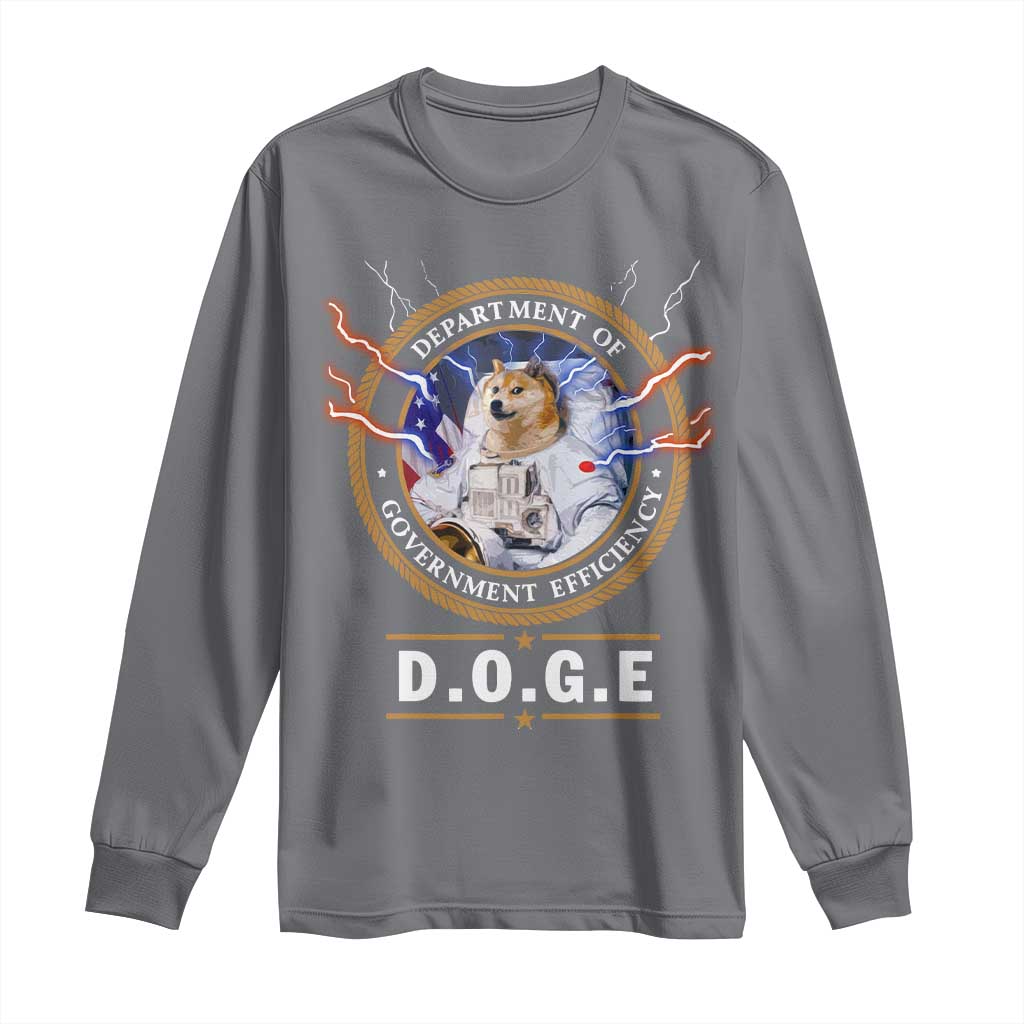 DOGE Department of Government Efficiency Long Sleeve Shirt Crypto Meme TS10 Charcoal Print Your Wear