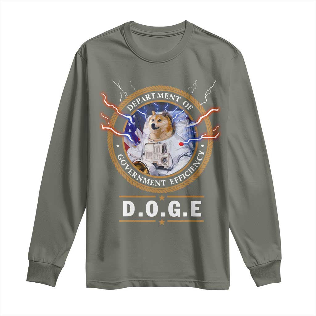DOGE Department of Government Efficiency Long Sleeve Shirt Crypto Meme TS10 Military Green Print Your Wear