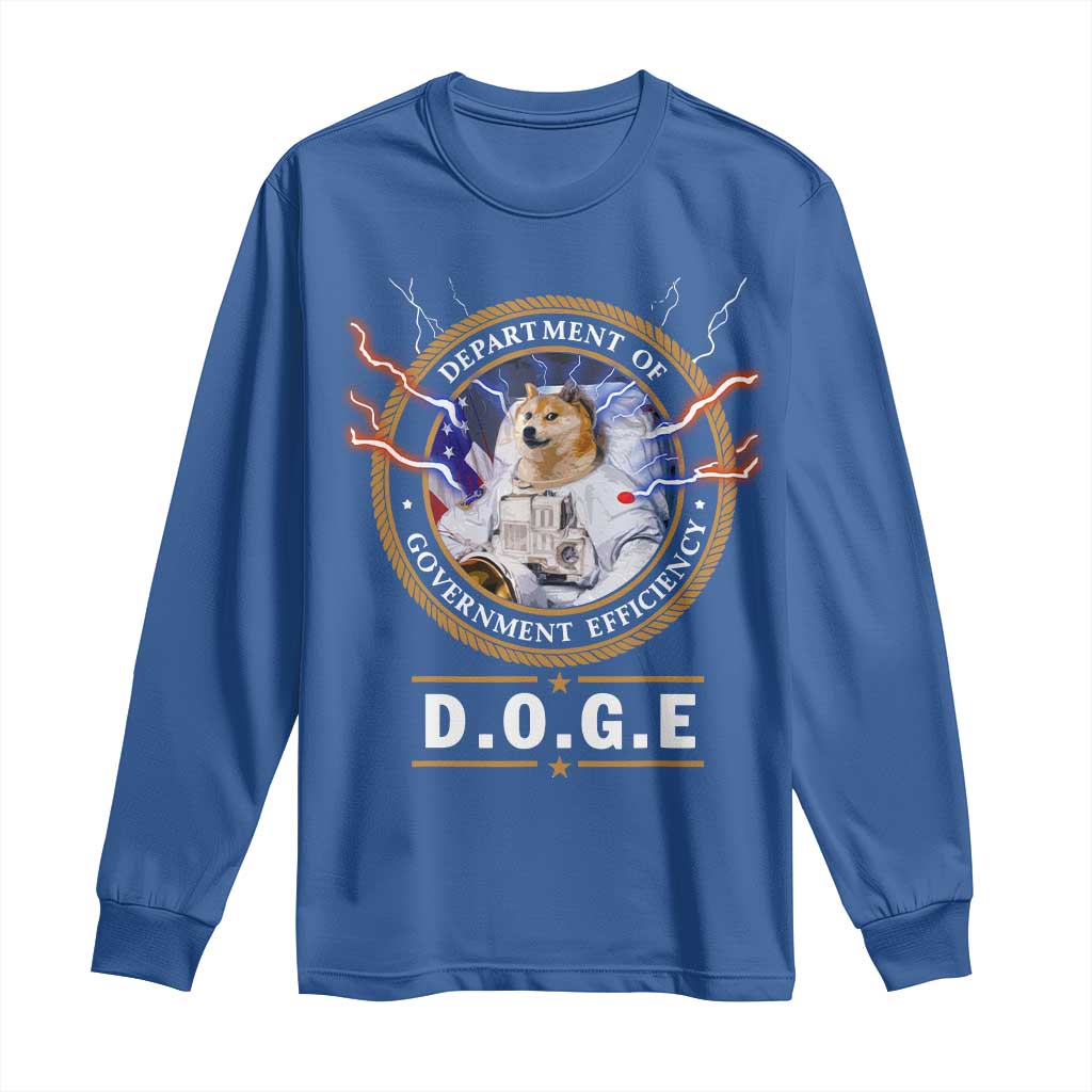 DOGE Department of Government Efficiency Long Sleeve Shirt Crypto Meme TS10 Royal Blue Print Your Wear