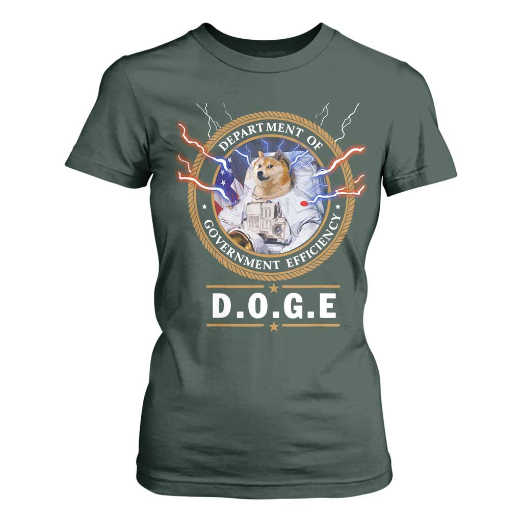 DOGE Department of Government Efficiency T Shirt For Women Crypto Meme TS10 Dark Forest Green Print Your Wear