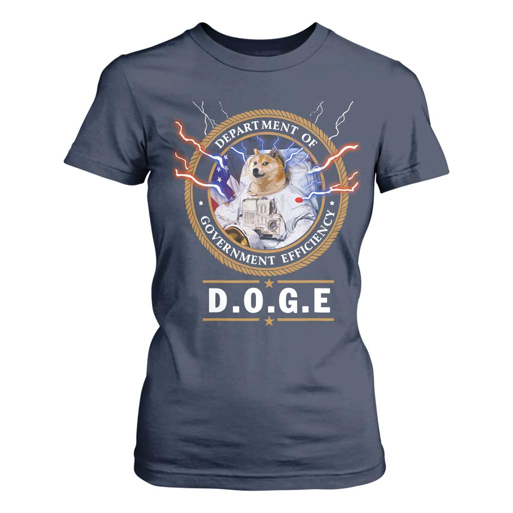 DOGE Department of Government Efficiency T Shirt For Women Crypto Meme TS10 Navy Print Your Wear