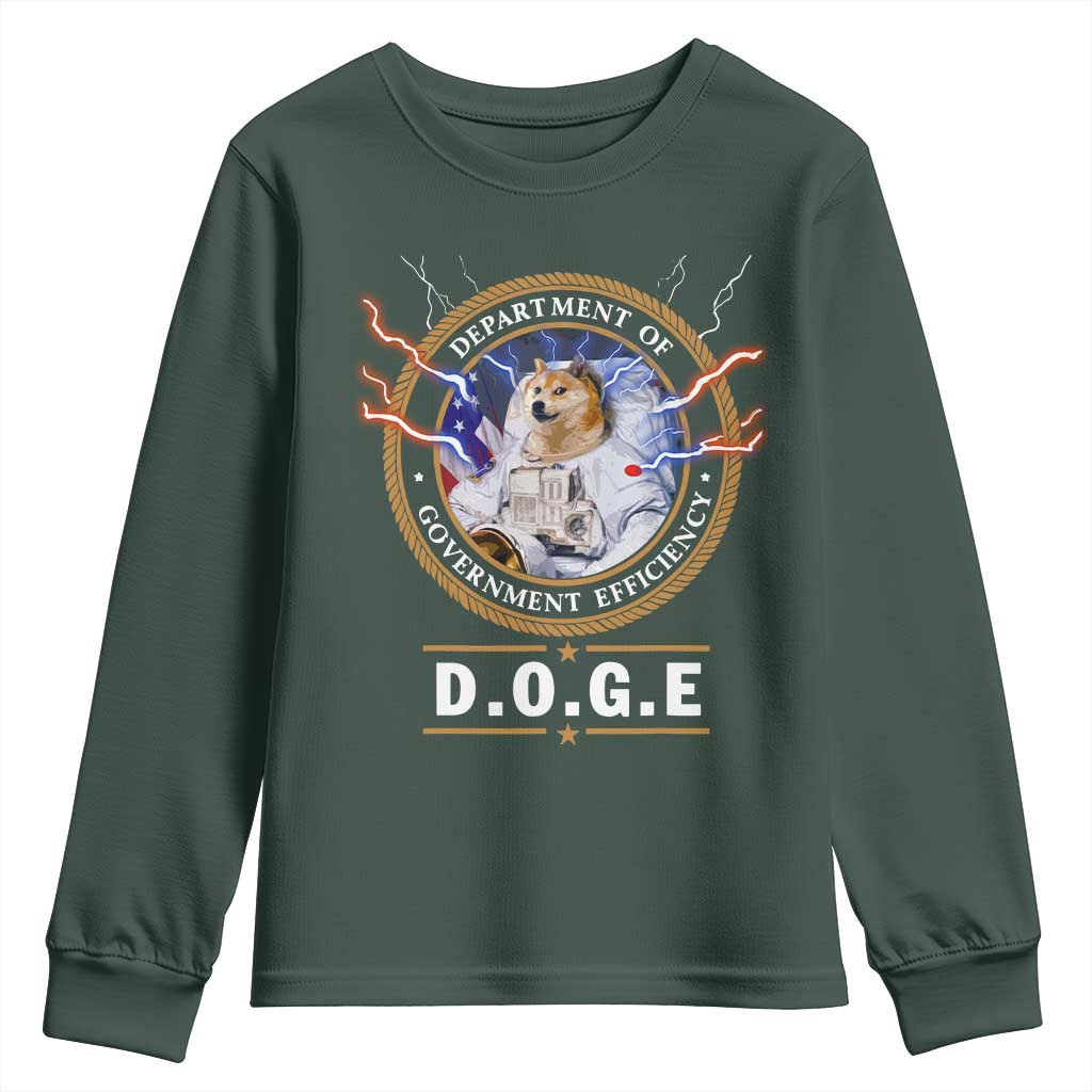 DOGE Department of Government Efficiency Youth Sweatshirt Crypto Meme TS10 Dark Forest Green Print Your Wear