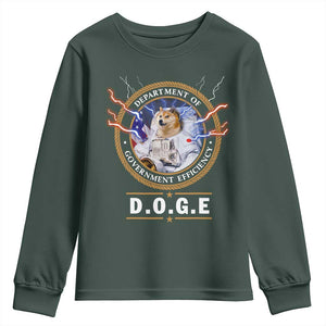 DOGE Department of Government Efficiency Youth Sweatshirt Crypto Meme TS10 Dark Forest Green Print Your Wear