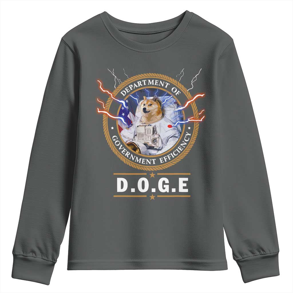 DOGE Department of Government Efficiency Youth Sweatshirt Crypto Meme TS10 Dark Heather Print Your Wear