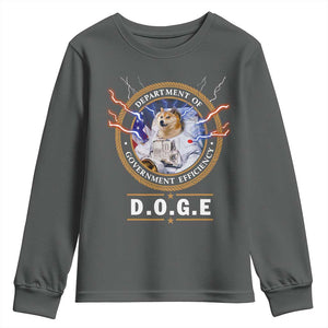 DOGE Department of Government Efficiency Youth Sweatshirt Crypto Meme TS10 Dark Heather Print Your Wear