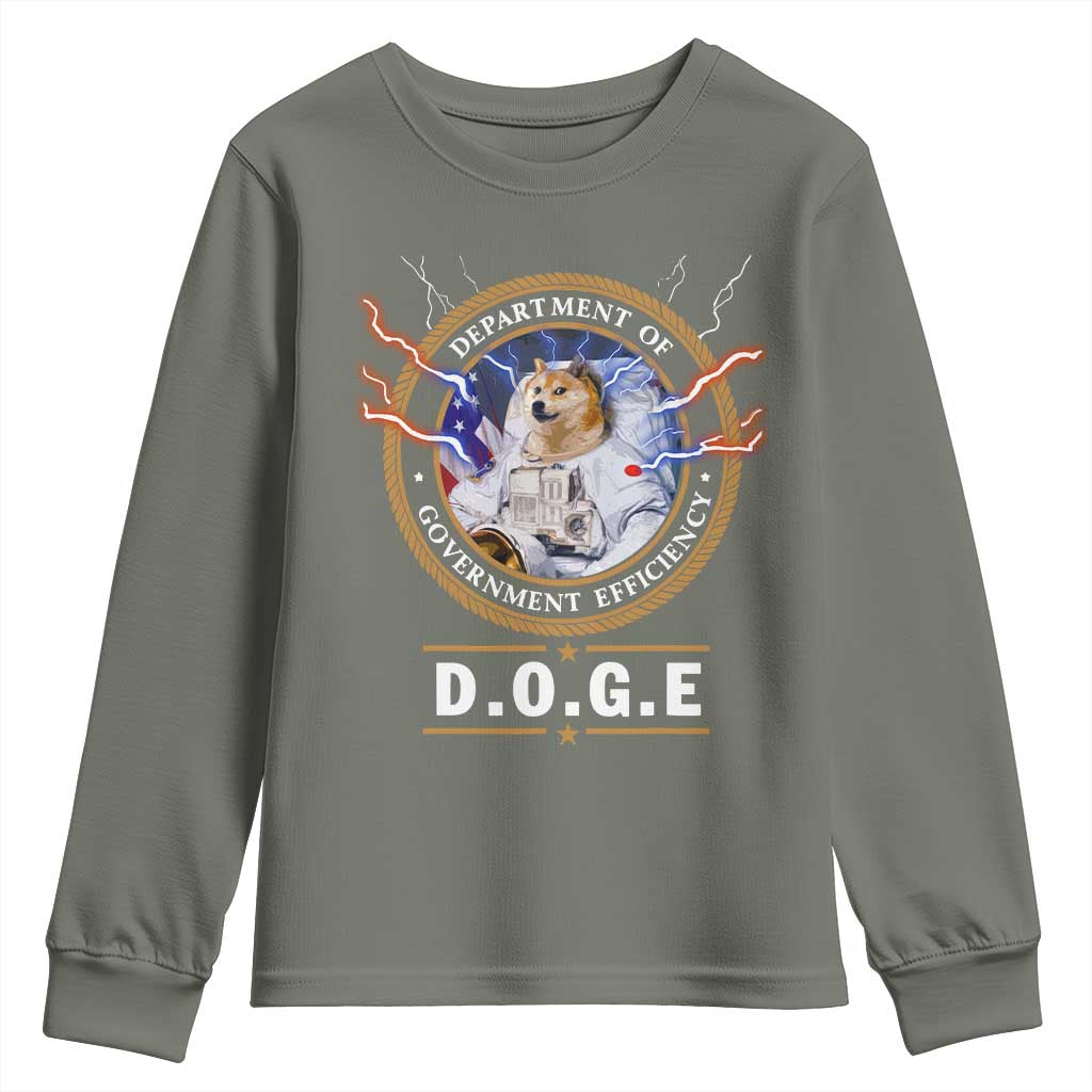 DOGE Department of Government Efficiency Youth Sweatshirt Crypto Meme TS10 Military Green Print Your Wear