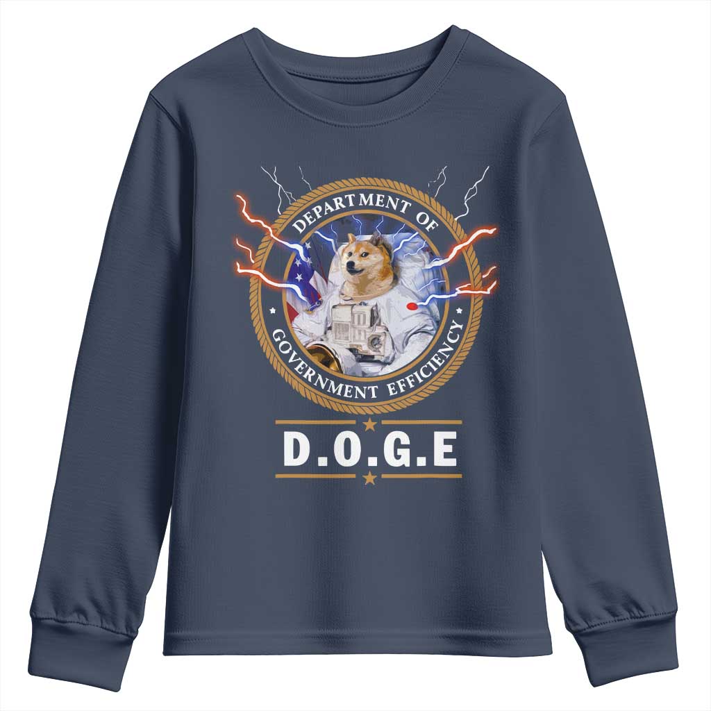 DOGE Department of Government Efficiency Youth Sweatshirt Crypto Meme TS10 Navy Print Your Wear