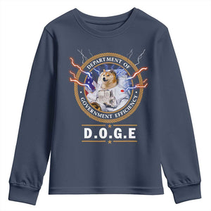 DOGE Department of Government Efficiency Youth Sweatshirt Crypto Meme TS10 Navy Print Your Wear