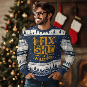 Funny Dad Grandpa Ugly Christmas Sweater I Fix Shit Thats What I Do TS10 Navy Beige Print Your Wear