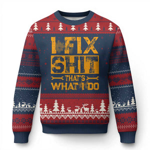 Funny Dad Grandpa Ugly Christmas Sweater I Fix Shit Thats What I Do TS10 Navy Red Print Your Wear