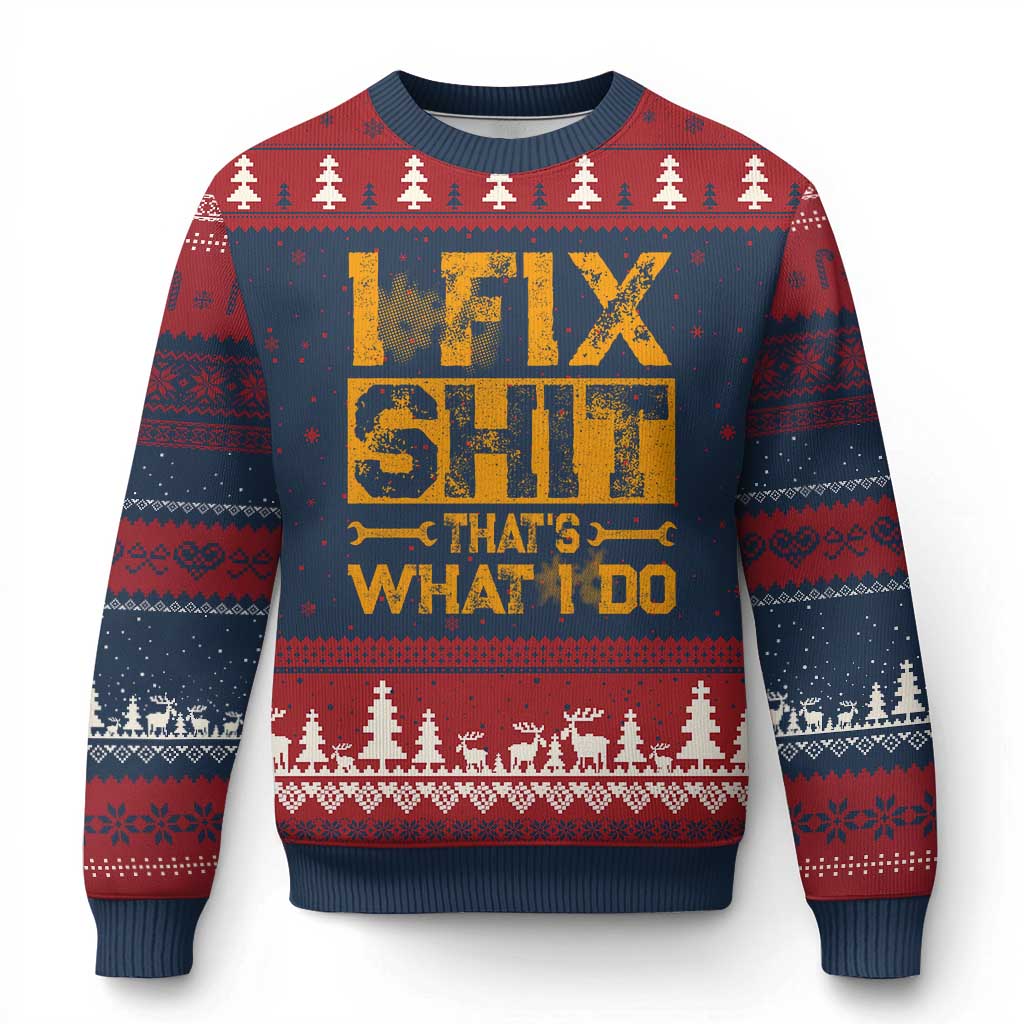 Funny Dad Grandpa Ugly Christmas Sweater I Fix Shit Thats What I Do TS10 Navy Red Print Your Wear