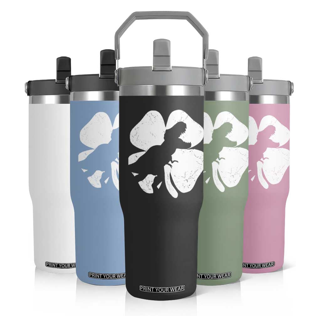 Dinosaur St Patricks Day Shamrock Flip Straw Tumbler Silhouette Boys Toddler Kids TS10 Print Your Wear