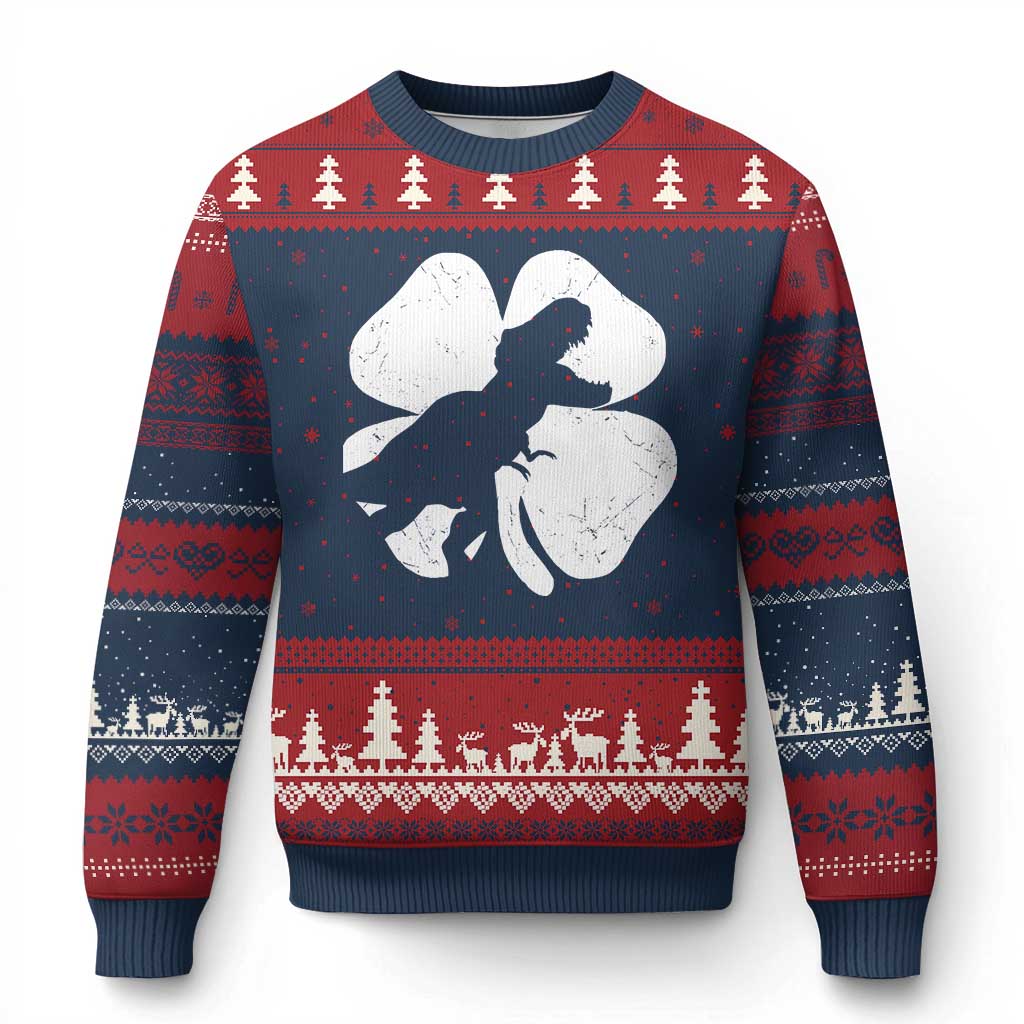 Dinosaur St Patricks Day Shamrock Ugly Christmas Sweater Silhouette Boys Toddler Kids TS10 Navy Red Print Your Wear