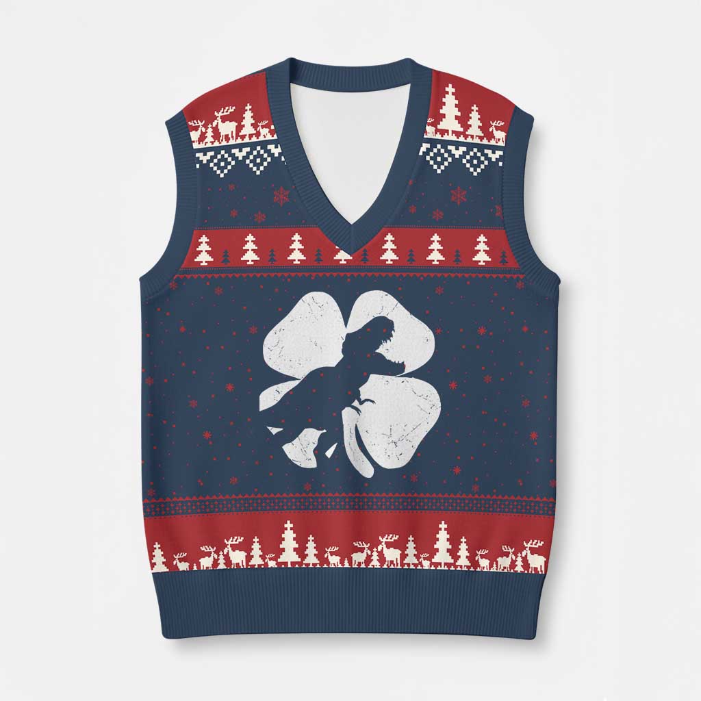Dinosaur St Patricks Day Shamrock V-Neck Knit Sweater Vest Silhouette Boys Toddler Kids TS10 Navy Red Print Your Wear