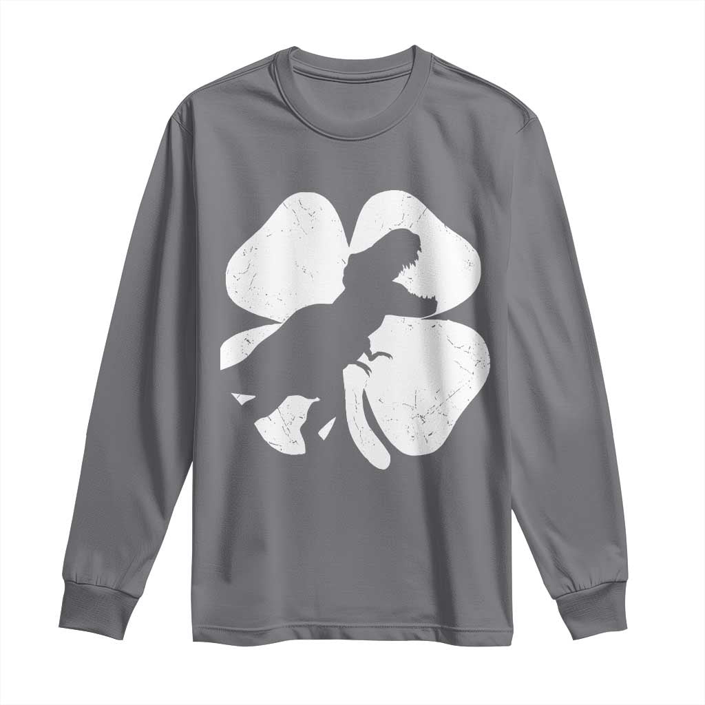 Dinosaur St Patricks Day Shamrock Long Sleeve Shirt Silhouette Boys Toddler Kids TS10 Charcoal Print Your Wear