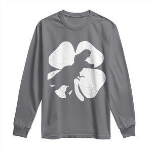 Dinosaur St Patricks Day Shamrock Long Sleeve Shirt Silhouette Boys Toddler Kids TS10 Charcoal Print Your Wear