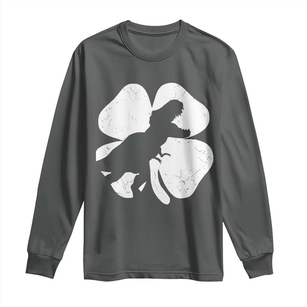 Dinosaur St Patricks Day Shamrock Long Sleeve Shirt Silhouette Boys Toddler Kids TS10 Dark Heather Print Your Wear
