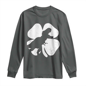 Dinosaur St Patricks Day Shamrock Long Sleeve Shirt Silhouette Boys Toddler Kids TS10 Dark Heather Print Your Wear