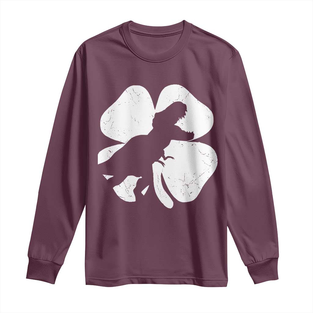 Dinosaur St Patricks Day Shamrock Long Sleeve Shirt Silhouette Boys Toddler Kids TS10 Maroon Print Your Wear