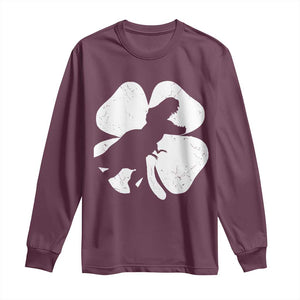 Dinosaur St Patricks Day Shamrock Long Sleeve Shirt Silhouette Boys Toddler Kids TS10 Maroon Print Your Wear