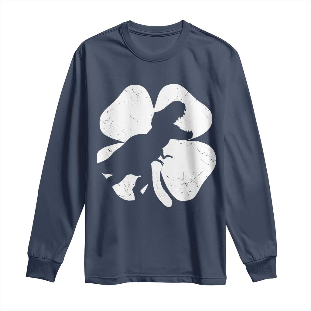 Dinosaur St Patricks Day Shamrock Long Sleeve Shirt Silhouette Boys Toddler Kids TS10 Navy Print Your Wear
