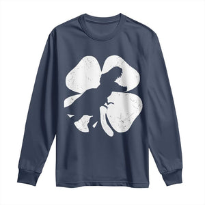 Dinosaur St Patricks Day Shamrock Long Sleeve Shirt Silhouette Boys Toddler Kids TS10 Navy Print Your Wear