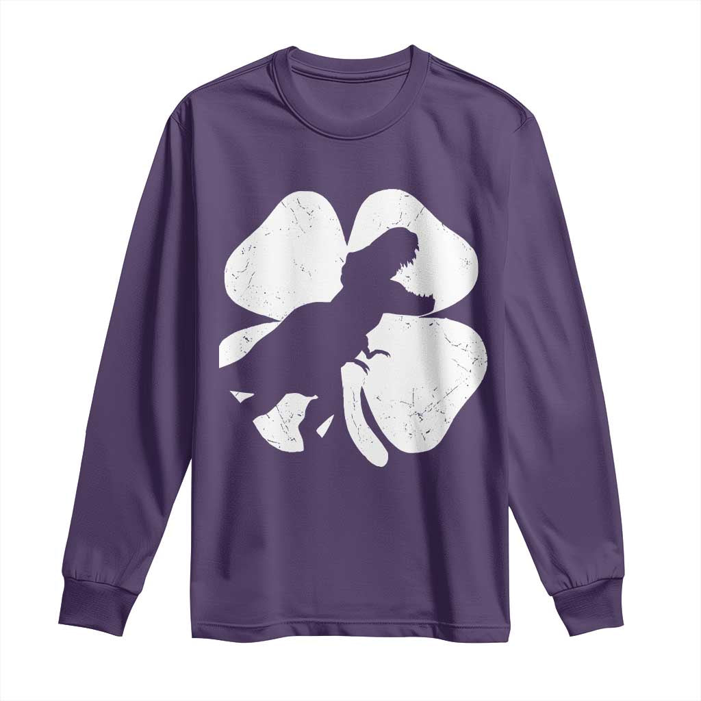 Dinosaur St Patricks Day Shamrock Long Sleeve Shirt Silhouette Boys Toddler Kids TS10 Purple Print Your Wear