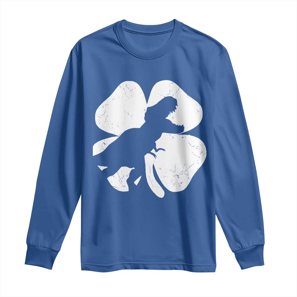 Dinosaur St Patricks Day Shamrock Long Sleeve Shirt Silhouette Boys Toddler Kids TS10 Royal Blue Print Your Wear