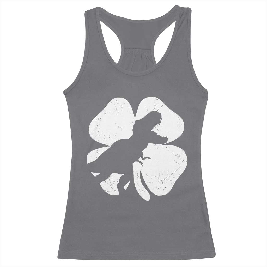 Dinosaur St Patricks Day Shamrock Racerback Tank Top Silhouette Boys Toddler Kids TS10 Charcoal Print Your Wear