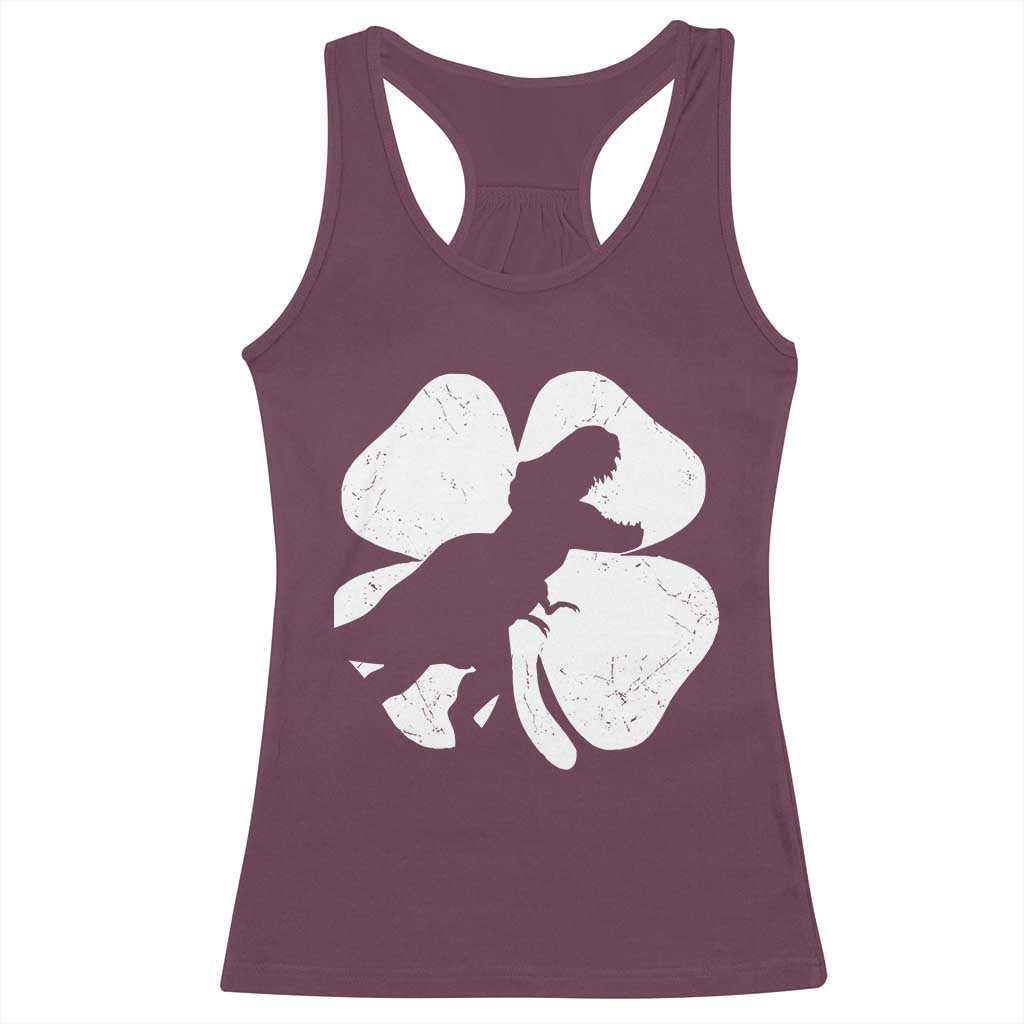 Dinosaur St Patricks Day Shamrock Racerback Tank Top Silhouette Boys Toddler Kids TS10 Maroon Print Your Wear