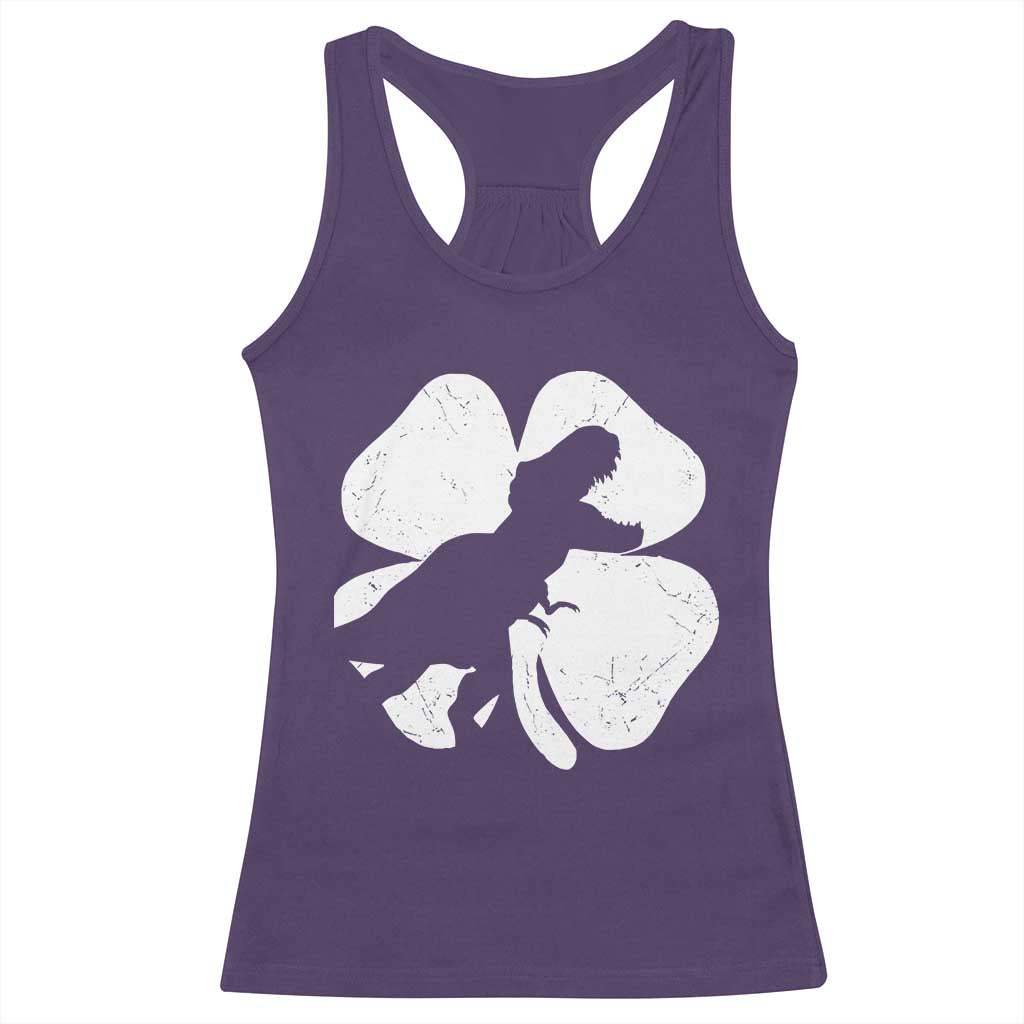 Dinosaur St Patricks Day Shamrock Racerback Tank Top Silhouette Boys Toddler Kids TS10 Purple Print Your Wear