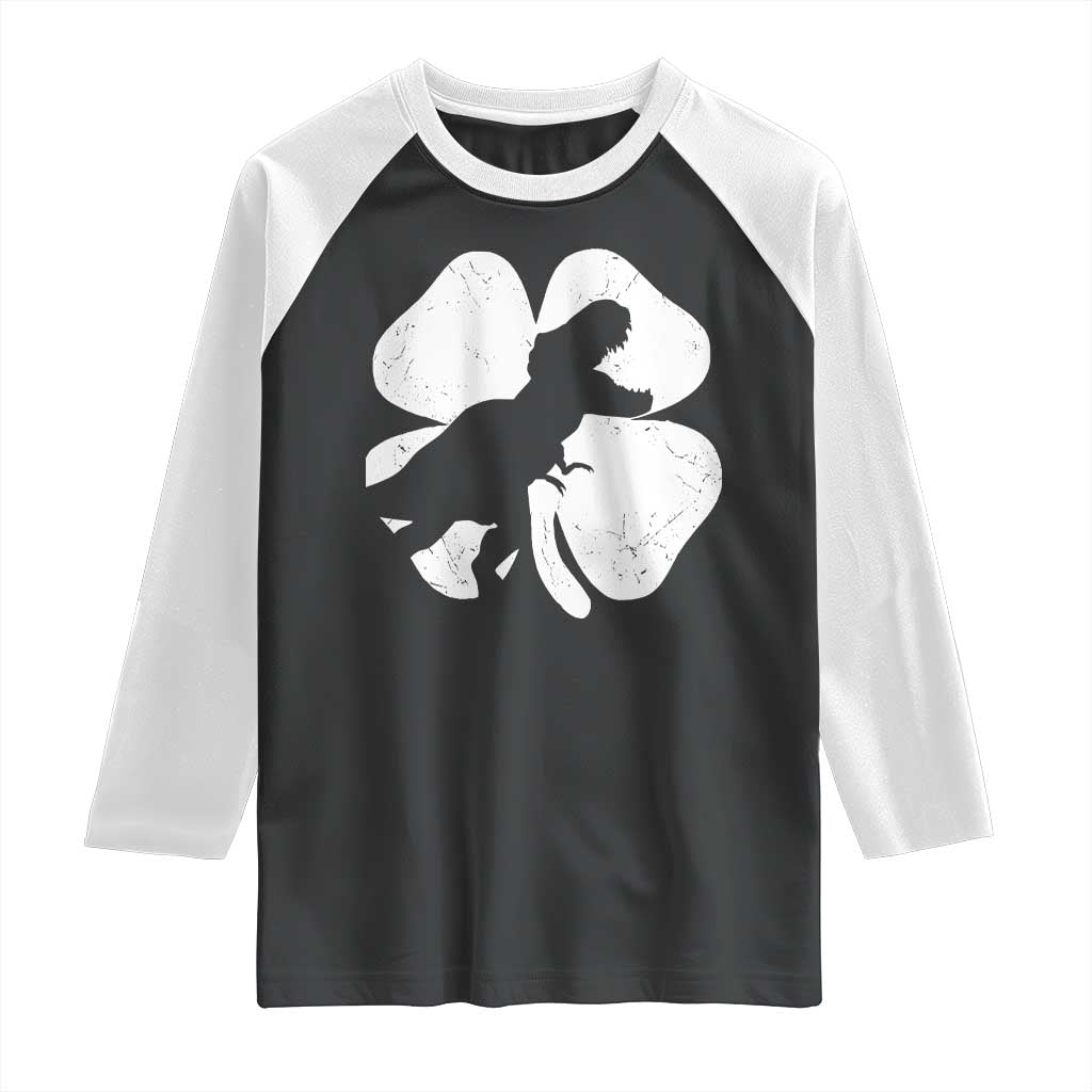 Dinosaur St Patricks Day Shamrock Raglan Shirt Silhouette Boys Toddler Kids TS10 Black White Print Your Wear