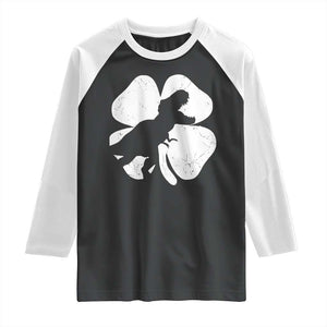 Dinosaur St Patricks Day Shamrock Raglan Shirt Silhouette Boys Toddler Kids TS10 Black White Print Your Wear