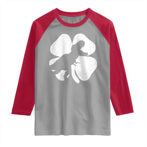 Dinosaur St Patricks Day Shamrock Raglan Shirt Silhouette Boys Toddler Kids TS10 Sport Gray Red Print Your Wear
