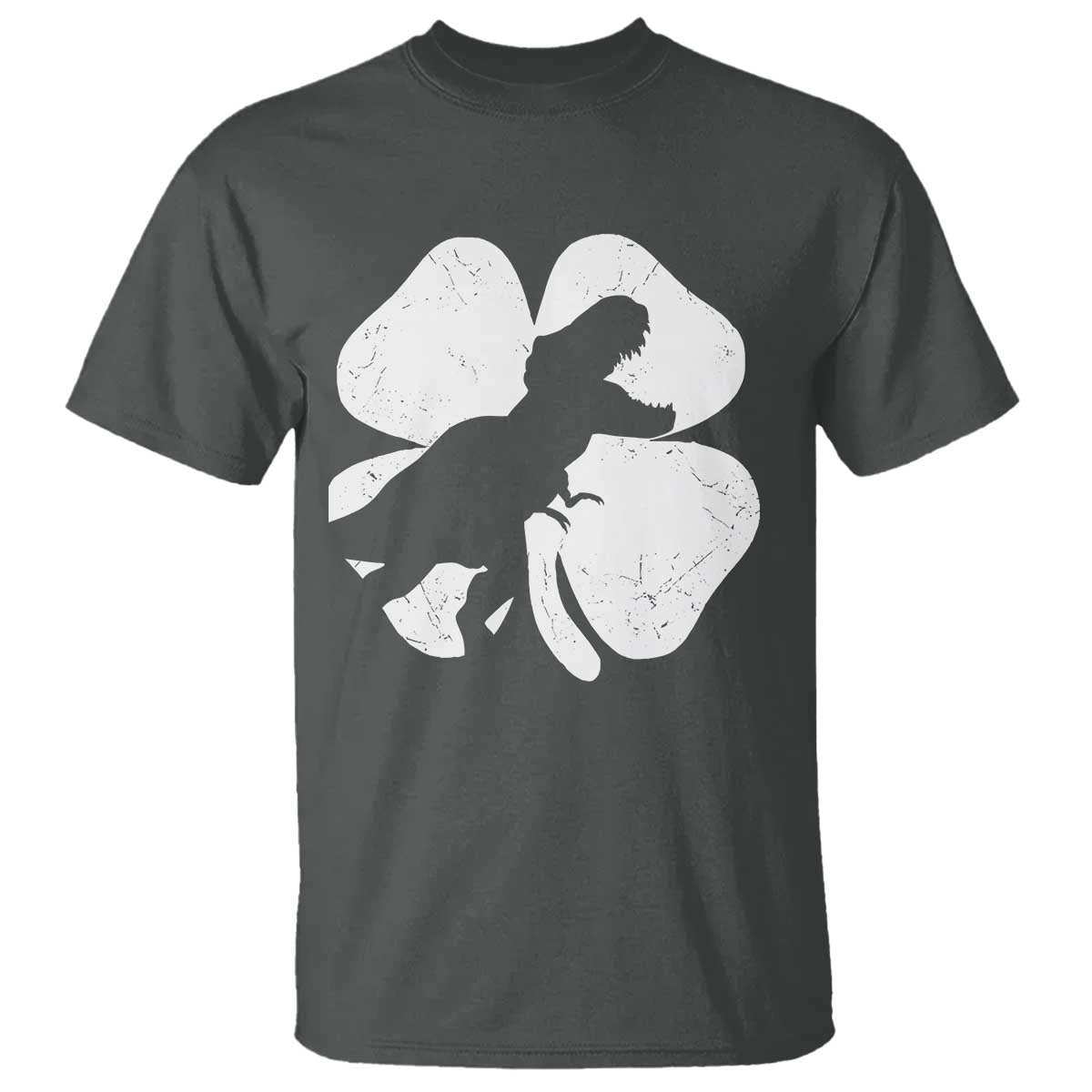 Dinosaur St Patricks Day Shamrock T Shirt Silhouette Boys Toddler Kids TS10 Dark Heather Print Your Wear
