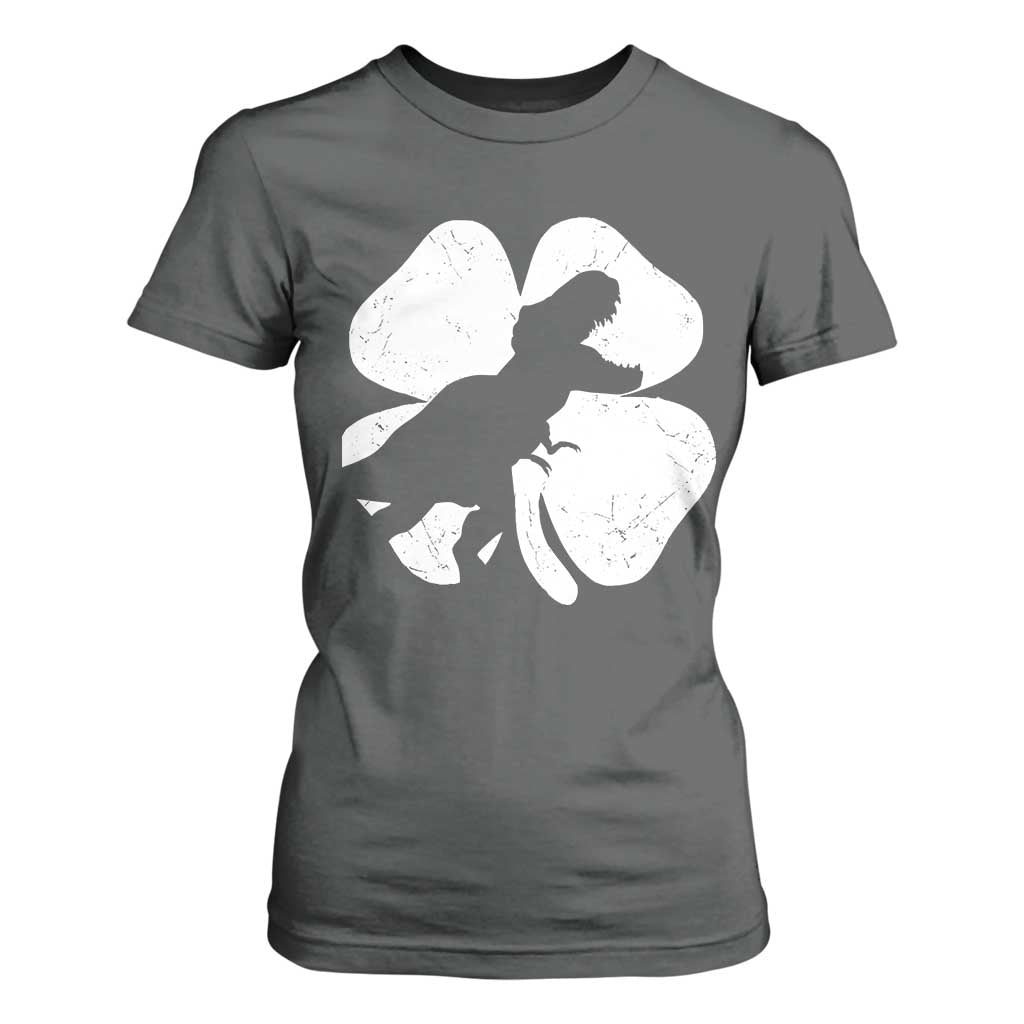 Dinosaur St Patricks Day Shamrock T Shirt For Women Silhouette Boys Toddler Kids TS10 Dark Heather Print Your Wear