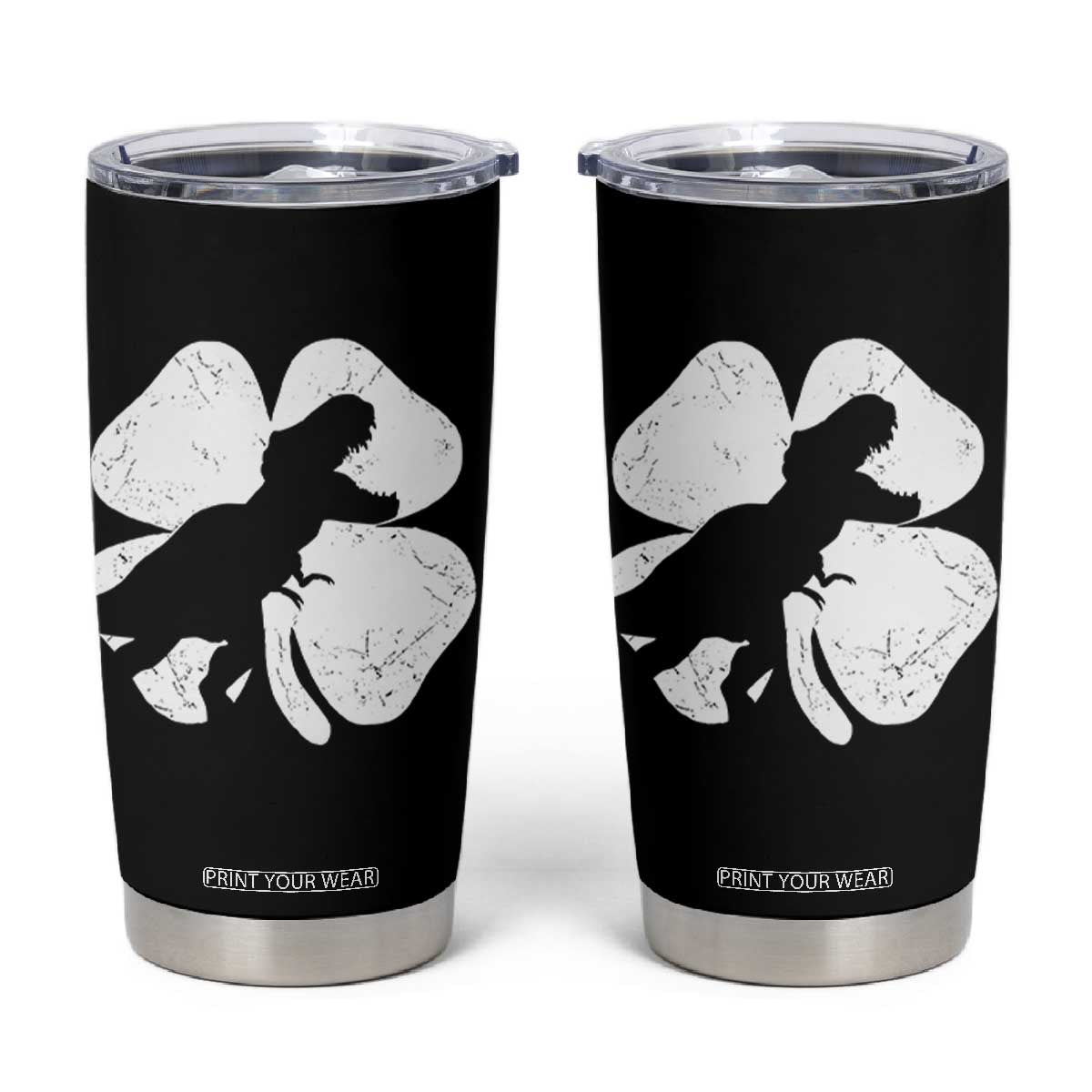 Dinosaur St Patricks Day Shamrock Tumbler Cup Silhouette Boys Toddler Kids TS10 Black Print Your Wear