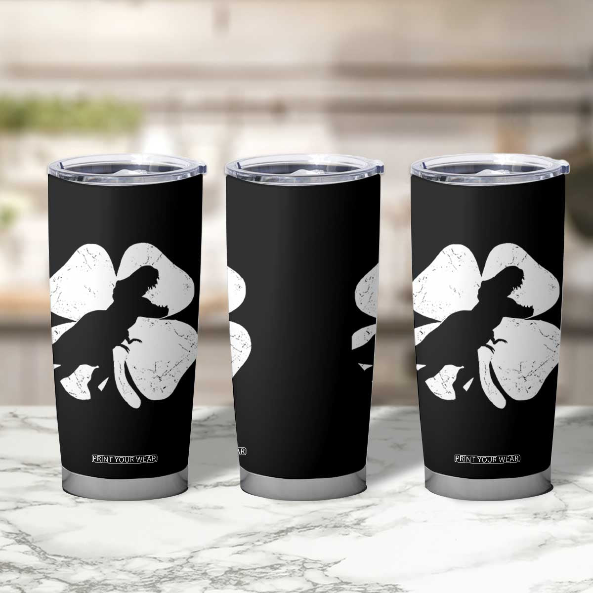 Dinosaur St Patricks Day Shamrock Tumbler Cup Silhouette Boys Toddler Kids TS10 Print Your Wear