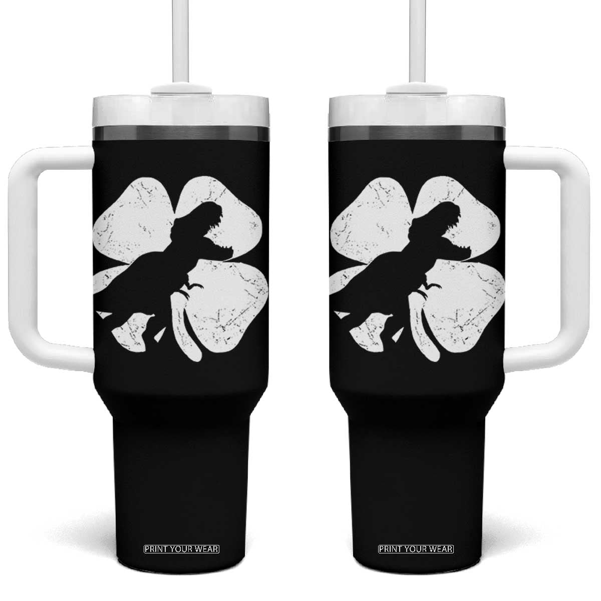 Dinosaur St Patricks Day Shamrock Tumbler With Handle Silhouette Boys Toddler Kids TS10 One Size: 40 oz Black Print Your Wear
