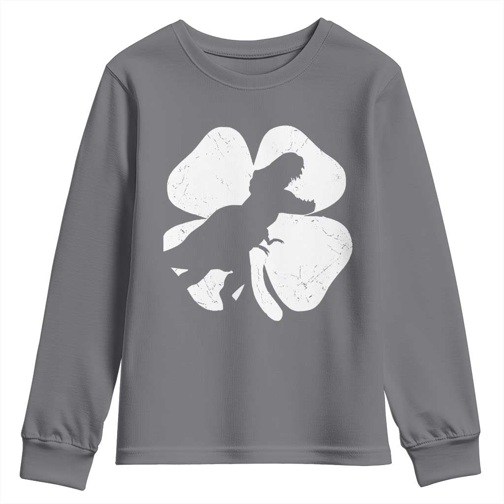Dinosaur St Patricks Day Shamrock Youth Sweatshirt Silhouette Boys Toddler Kids TS10 Charcoal Print Your Wear