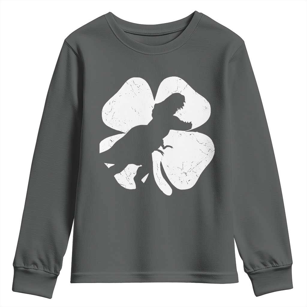 Dinosaur St Patricks Day Shamrock Youth Sweatshirt Silhouette Boys Toddler Kids TS10 Dark Heather Print Your Wear
