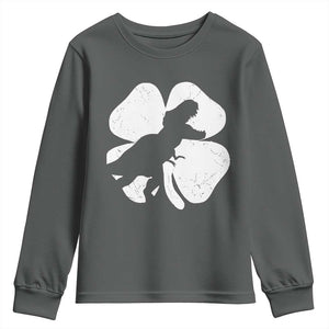 Dinosaur St Patricks Day Shamrock Youth Sweatshirt Silhouette Boys Toddler Kids TS10 Dark Heather Print Your Wear