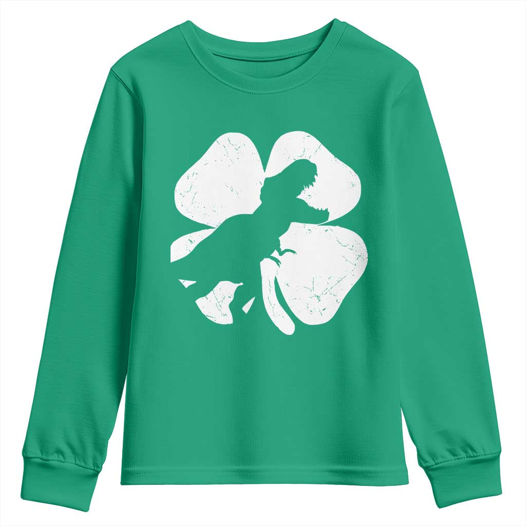 Dinosaur St Patricks Day Shamrock Youth Sweatshirt Silhouette Boys Toddler Kids TS10 Irish Green Print Your Wear