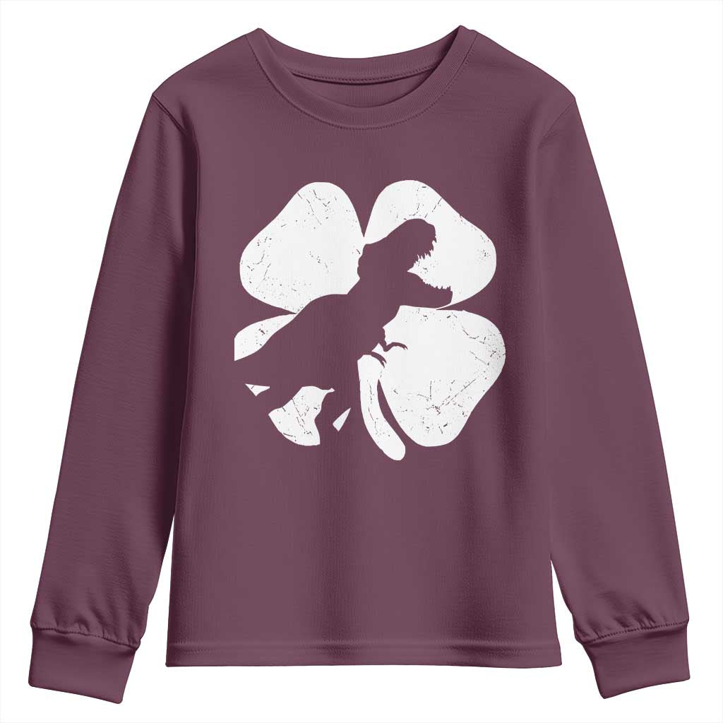 Dinosaur St Patricks Day Shamrock Youth Sweatshirt Silhouette Boys Toddler Kids TS10 Maroon Print Your Wear