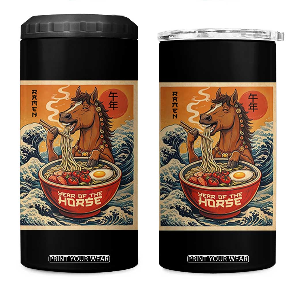 Zodiac Lunar New Year Of The Horse 2026 4 in 1 Can Cooler Tumbler Ramen Lovers TS10 One Size: 16 oz Black Print Your Wear
