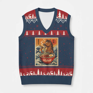 Zodiac Lunar New Year Of The Horse 2026 V-Neck Knit Sweater Vest Ramen Lovers TS10 Navy Red Print Your Wear